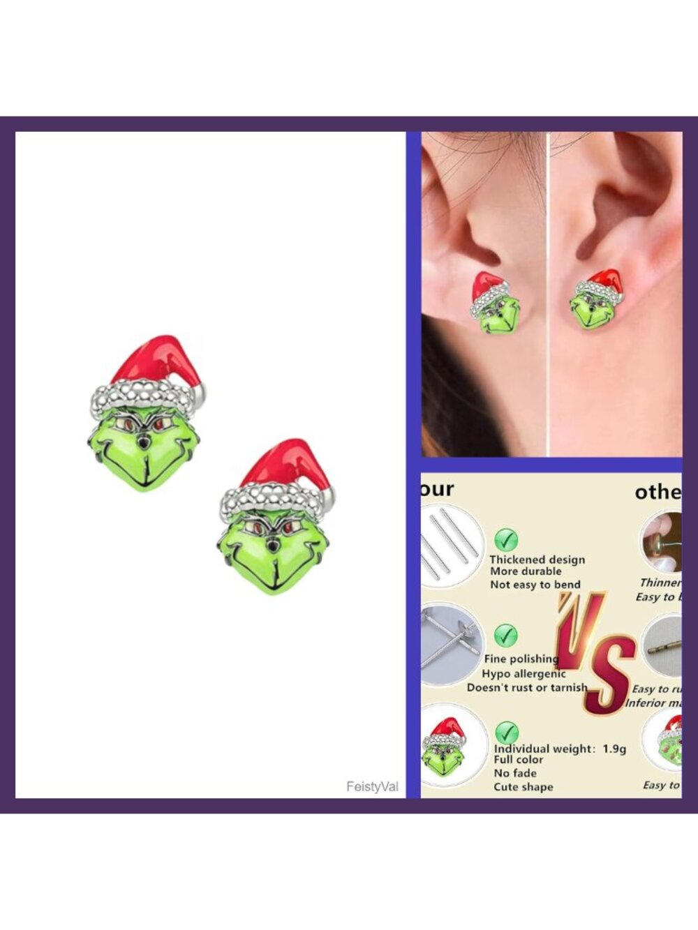 Christmas Santa Monster Frog Stud Earrings Zinc Alloy CZ Holiday Jewelry